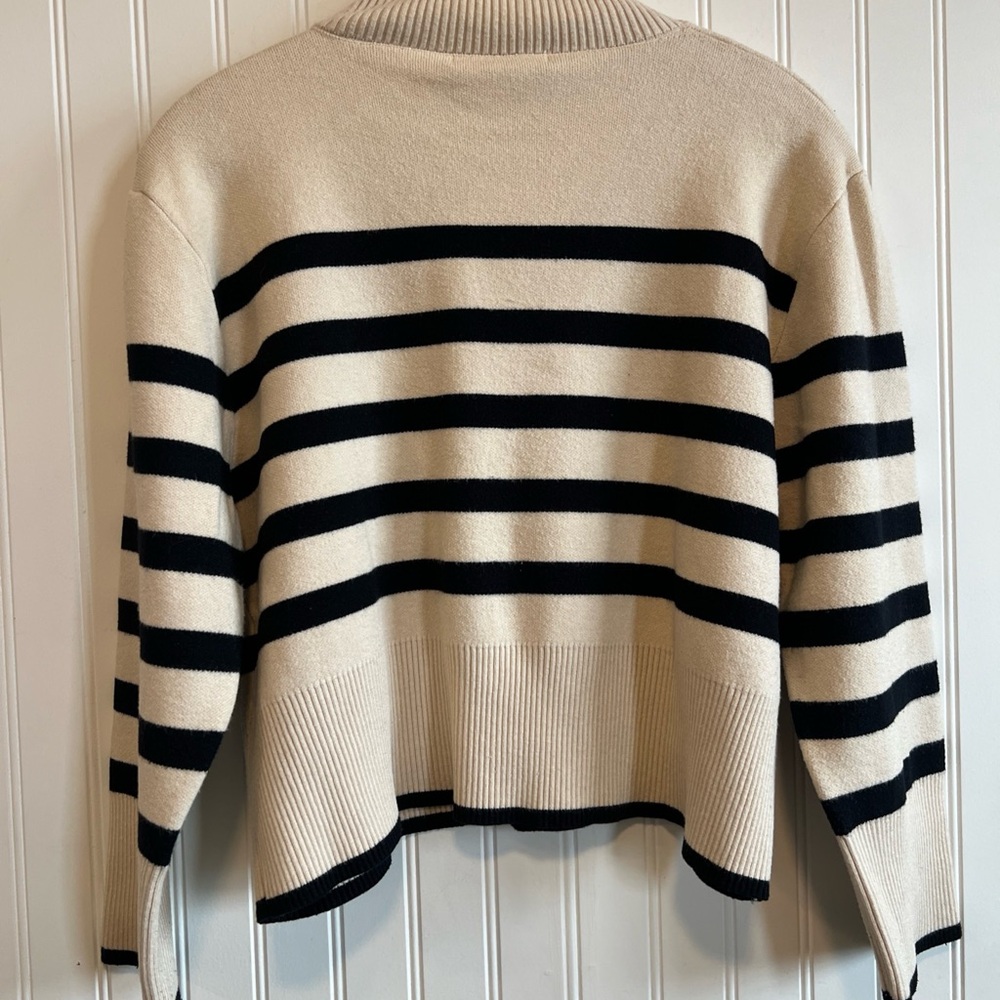 Deluc Cream and Black Striped Cowl Neck Sweater - Picture 2 of 9
